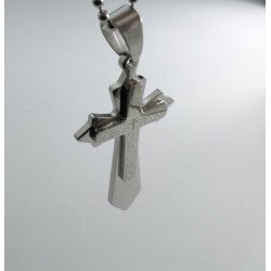 Collana modello pallinato argento con ciondolo a forma di Croce con Padre Nostro