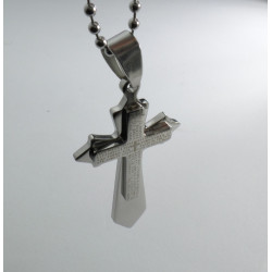 Collana modello pallinato argento con ciondolo a forma di Croce con Padre Nostro