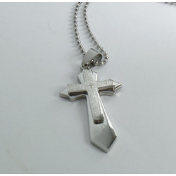 Collana lunga 80 cm modello pallinato argento con ciondolo a forma di Croce con Padre Nostro