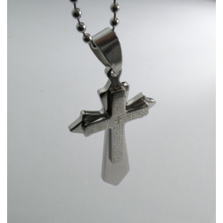 Collana lunga 80 cm modello pallinato argento con ciondolo a forma di Croce con Padre Nostro