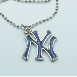 Collana modello pallinato argento con ciondolo a forma del logo dei New York Yankees Blu