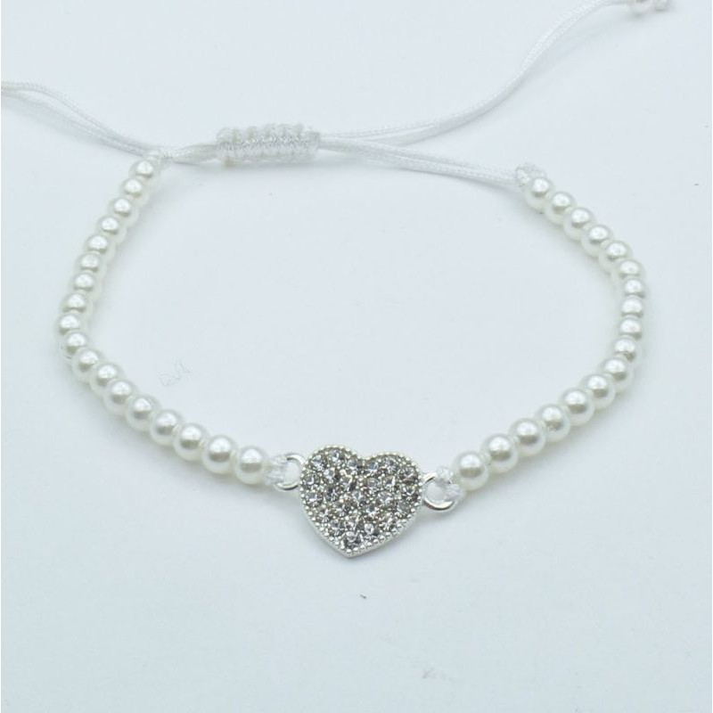 Bracciale di perline con charm centrale a forma di Cuore ricoperto di strass Idea Regalo per San Valentino