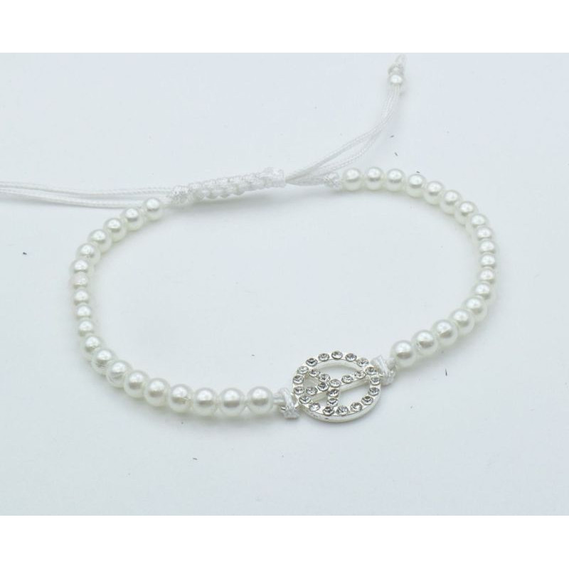 Bracciale di perline con charm centrale a forma del Simbolo della Pace ricoperto di strass