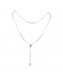 Collana rosario lunga in acciaio con medaglietta e croce