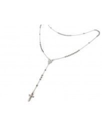 Collana rosario lunga in acciaio con medaglietta e croce