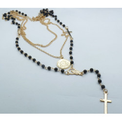 Collana rosario 3 fili color oro nero croce medaglietta religione uomo donna