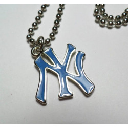 Collana modello pallinato argento con ciondolo a forma del logo NY Yankees Azzurro