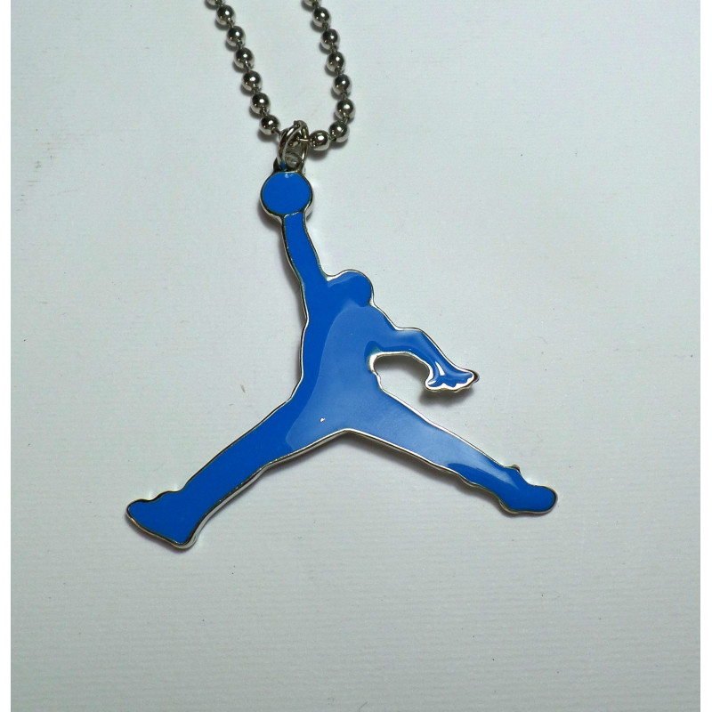 Collana modello pallinato argento con ciondolo a forma Michael Jordan Azzurro