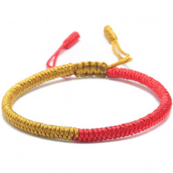 Bracciale cordino tibetano oro e rosso regolabile in corda buddista