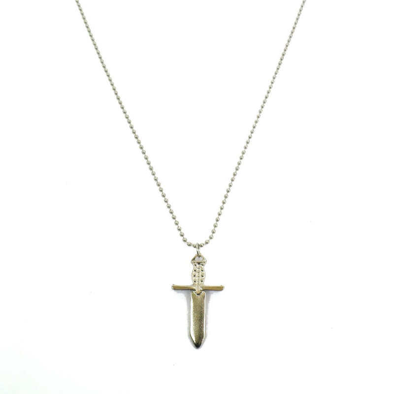 Collana modello pallinato argento con ciondolo a forma di spada