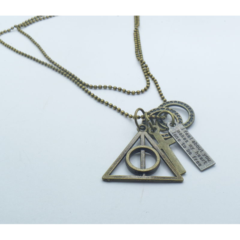 Collana modello pallinato bronzo con ciondolo Harry Potter e I Doni della Morte