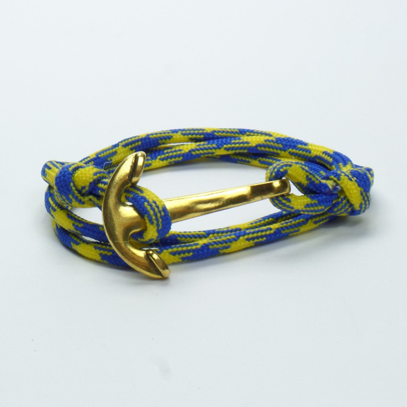 Bracciale in corda blu e giallo con chiusura Ancora 