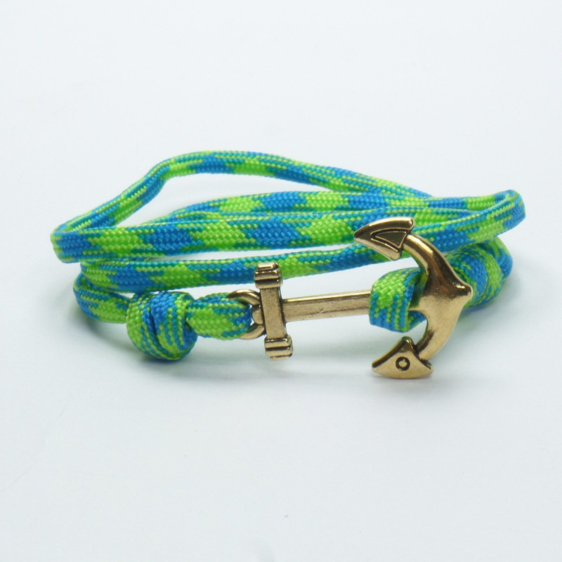 Bracciale in corda verde e azzurro con chiusura Ancora 