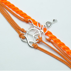 Bracciale in cuoio Arancione con pendenti Simbolo Pace Infinito Foglia e Chiave