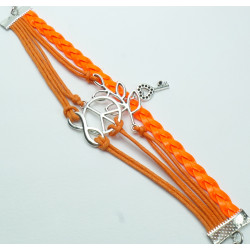 Bracciale in cuoio Arancione con pendenti Simbolo Pace Infinito Foglia e Chiave