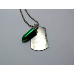 Collana modello pallinato argento con piastrina militare e proiettile verde