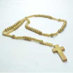 Collana Rosario beige in legno con Crocifisso