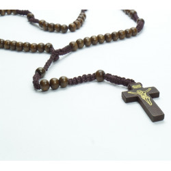Collana Rosario con perline marrone scuro e Crocifisso in legno