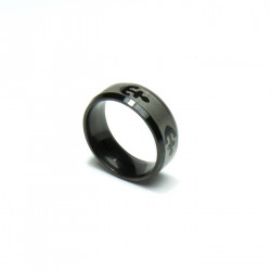 Anello in acciaio Stainless Steel color nero e argento satinato con Ancora misura 17