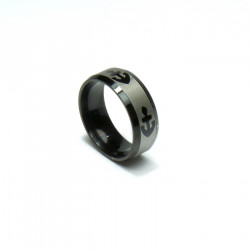 Anello in acciaio Stainless Steel color nero e argento satinato con Ancora misura 17