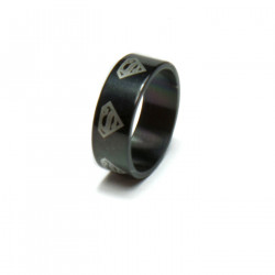 Anello in acciaio Stainless Steel color nero con Simbolo di Superman misura 17