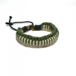 Bracciale in corda intrecciata beige e verde regolabile