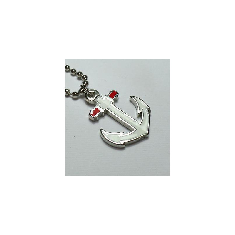 Collana modello pallinato argento con ciondolo a forma di Ancora Bianca e Rossa