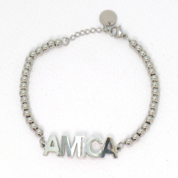 Bracciale in acciaio stainless steel con perline e scritta AMICA