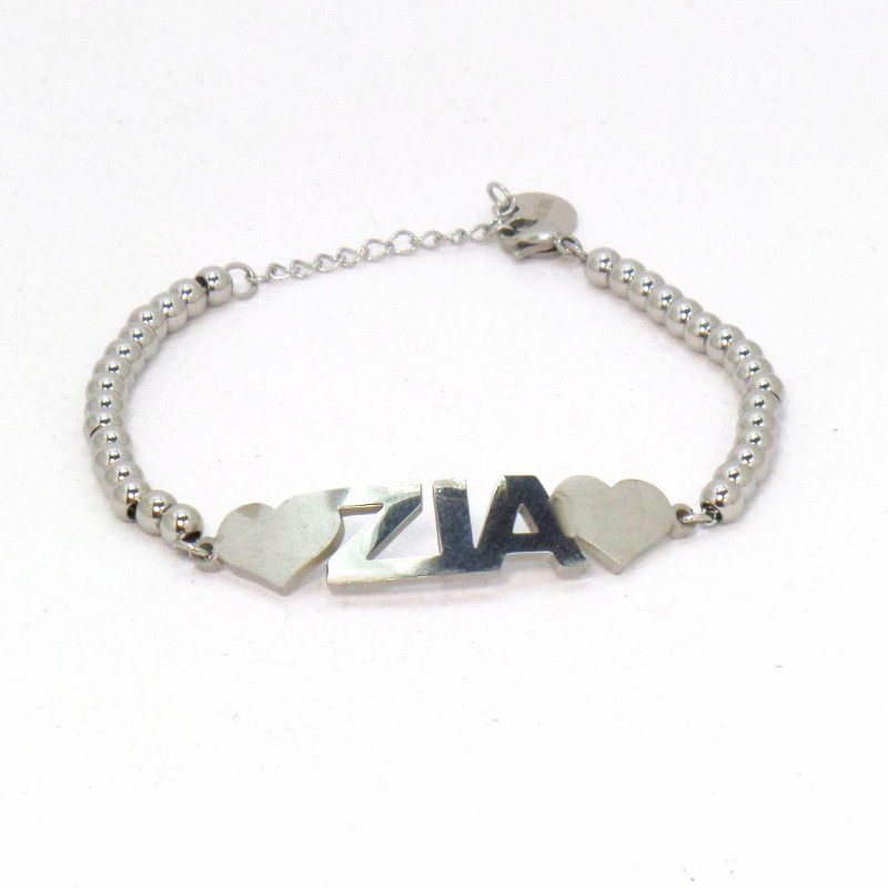 Bracciale in acciaio stainless steel con perline e scritta ZIA