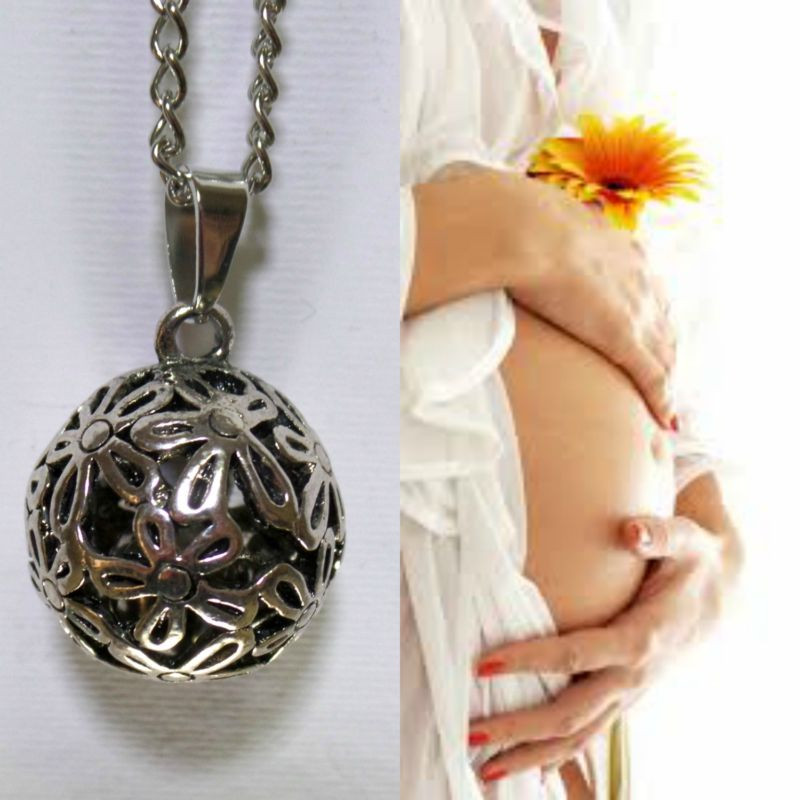 Collana con pendente Chiama Angeli Bola Messicana Intagliata Fantasia floreale