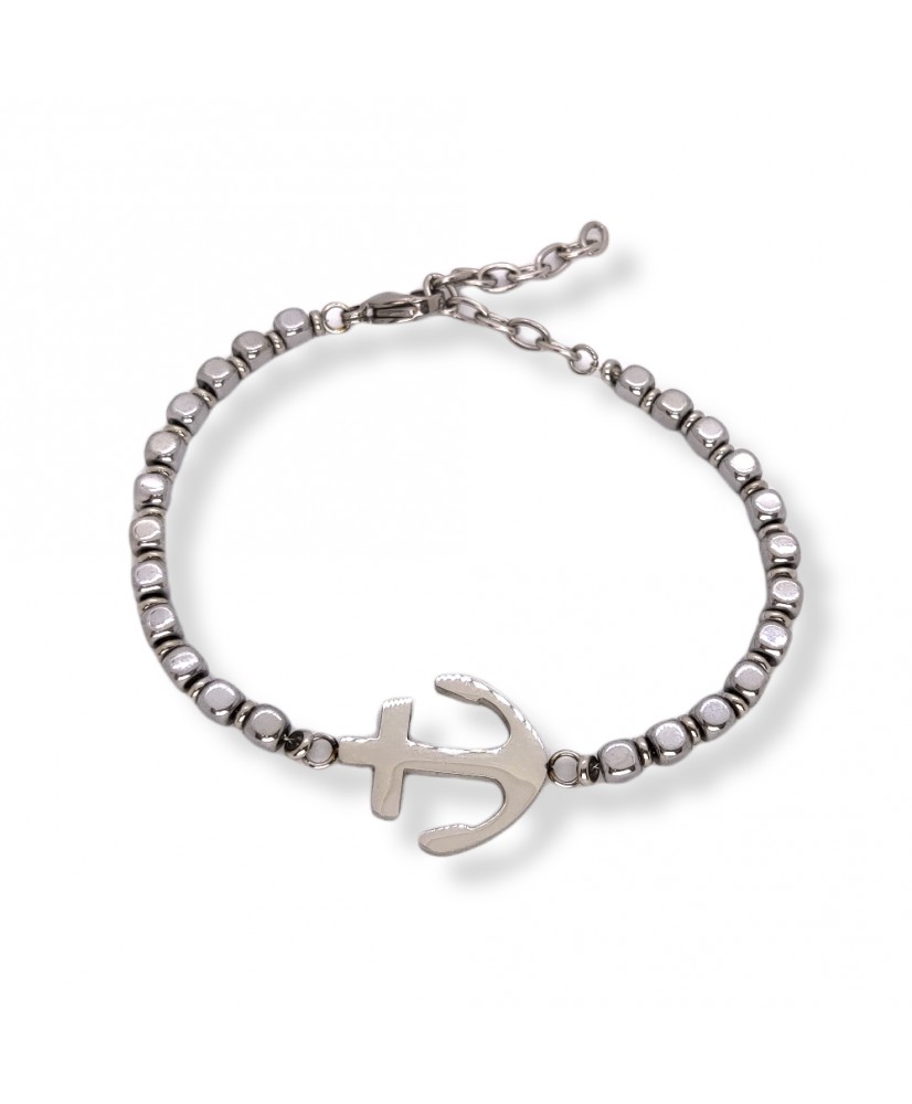 Bracelet Homme à Crânes Avec Pierre Bleue Et Argent - Style Rock, Neuf Sans Emballage