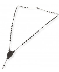 Collana Rosario in Acciaio da Uomo Donna colore Nero con grani perline 4 mm, medaglietta Madonnina e ciondolo forma di Croce