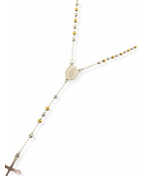 Collana Rosario in Acciaio da Uomo Donna con grani color Acciaio e Oro 4 mm medaglietta Madonnina e Croce