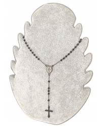 Collana Rosario in Acciaio da Uomo Donna colore Nero con grani perline 4 mm, medaglietta Madonnina e ciondolo forma di Croce
