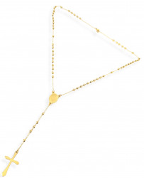 Collana Rosario in Acciaio da Uomo Donna color Oro Giallo con grani perline 4 mm, medaglietta Madonnina e ciondolo Croce