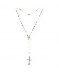 Collana Rosario in Acciaio da Uomo Donna Silver con grani perline 4 mm, medaglietta Madonnina e ciondolo forma di Croce
