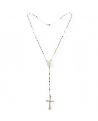 Collana Rosario in Acciaio da Uomo Donna Silver con grani perline 4 mm, medaglietta Madonnina e ciondolo forma di Croce
