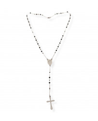 Collana Rosario in Acciaio da Uomo Donna Silver e Nero con grani perline 4 mm, medaglietta Madonnina e ciondolo forma di Croce