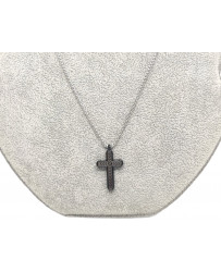 Collana da Uomo in Acciaio con Croce Stilizzata Nera e Silver Catena a Maglia Veneziana