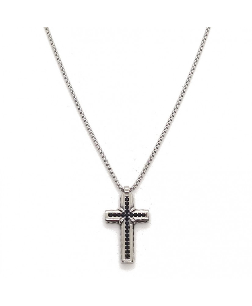 Collana da Uomo in Acciaio con Croce Stilizzata Silver e Nera