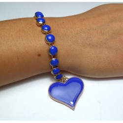 Bracciale glamour Blu con ciondolo a forma di cuore double face Idea Regalo per San Valentino