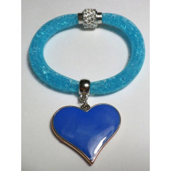 Bracciale Brillantini Azzurro Simil Stardust Cristalli con pendente a forma di Cuore Idea Regalo per San Valentino