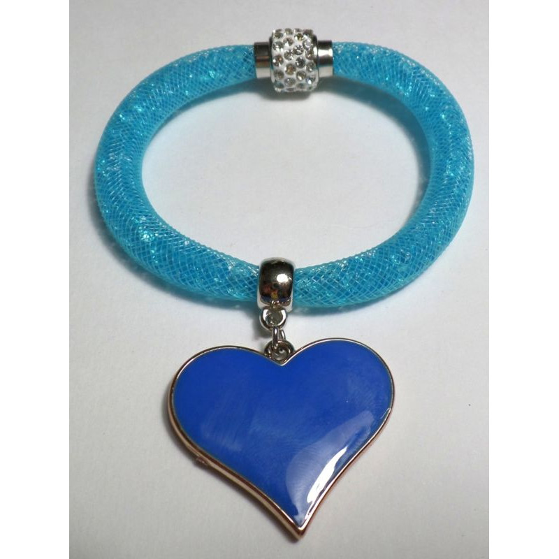 Bracciale Brillantini Azzurro Simil Stardust Cristalli con pendente a forma di Cuore Idea Regalo per San Valentino