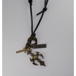 Collana modello pallinato bronzo con ciondolo a forma di Croce Gotica
